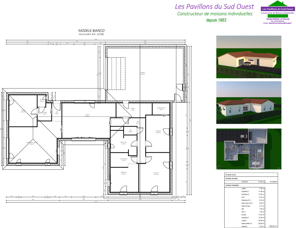 Modèle Bianco - 153 m² + garage de 62 m² - 3 chambres - 2 salle de bains