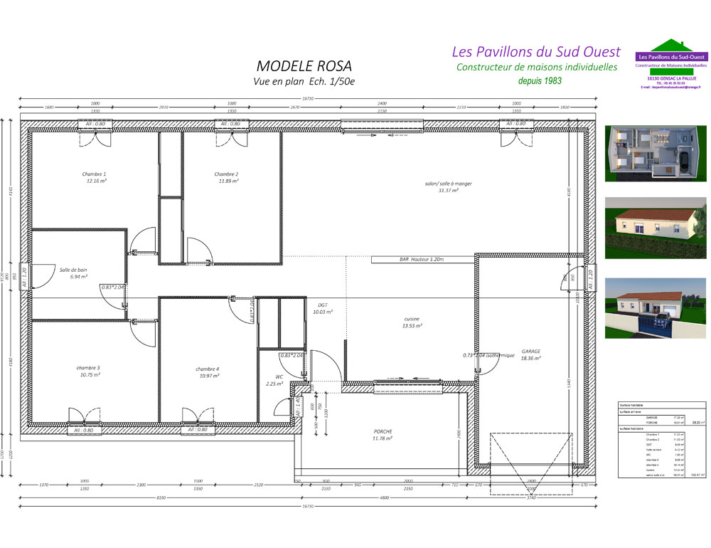 Modèle Rosa - 102 m² - 28 m² garage et terrasse - 4 chambres